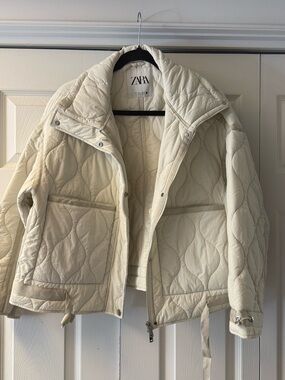 Zara Off-White Quilted Puffer Jacket
